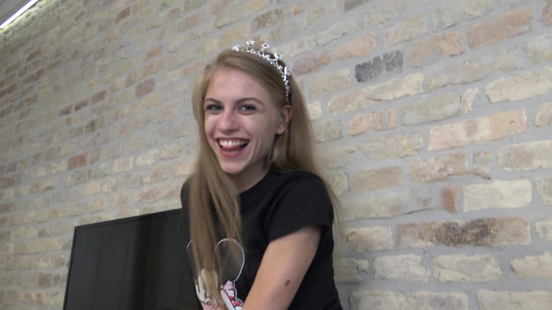 Femdom Austria: I trample a pizza on his face! Terror teenie sock...