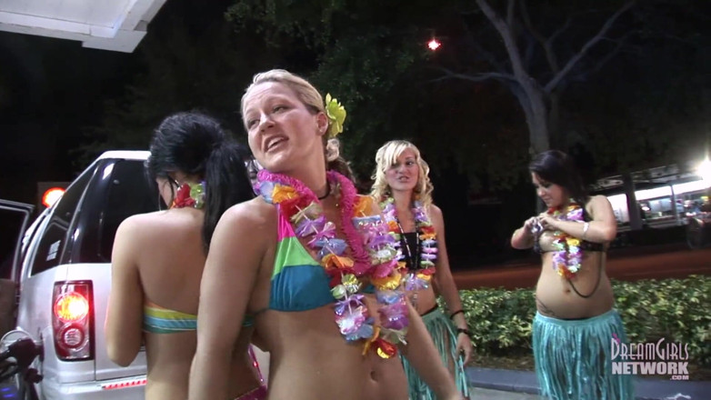 Dream Girls: Party girls dressed for Luau get naked in limo