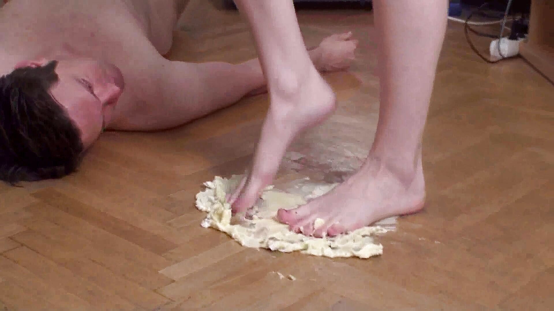 Trampling food and then putting feet in slave's mouth--Foot Girls
