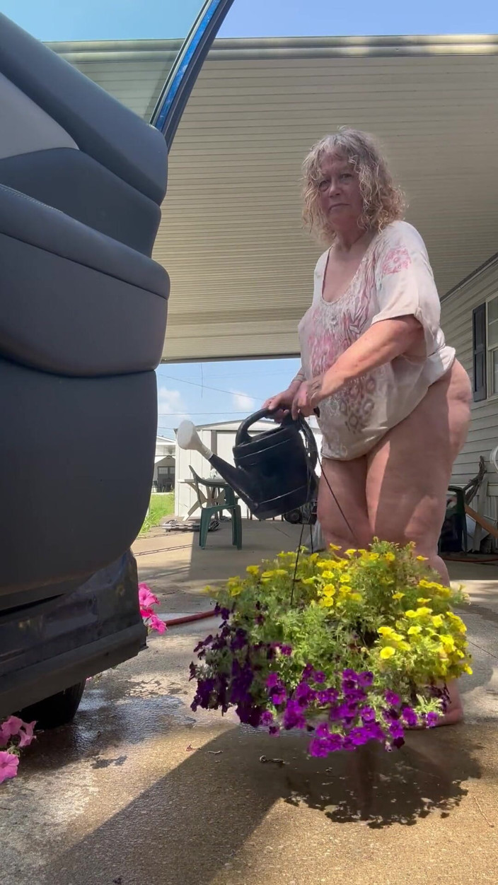 Big Ass 4 U: Watering Flowers Flashing Tits and Ass