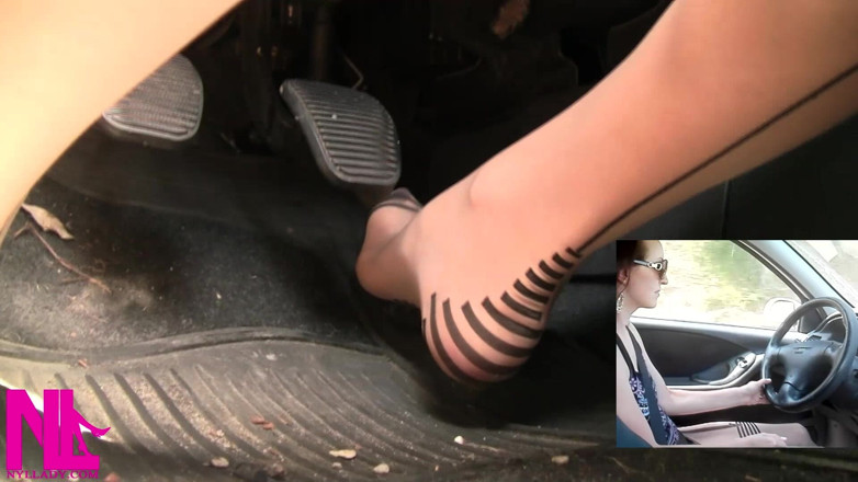 Nyllady: Sensual Driving and Pedal Pumping in Fancy Charmante Seamed Pantyhose