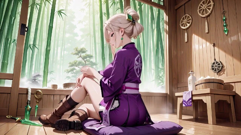 Tay Swift X: Purple Kimono Warrior! Forbidden Teasing in the Japanese Dojo. Kneeling...
