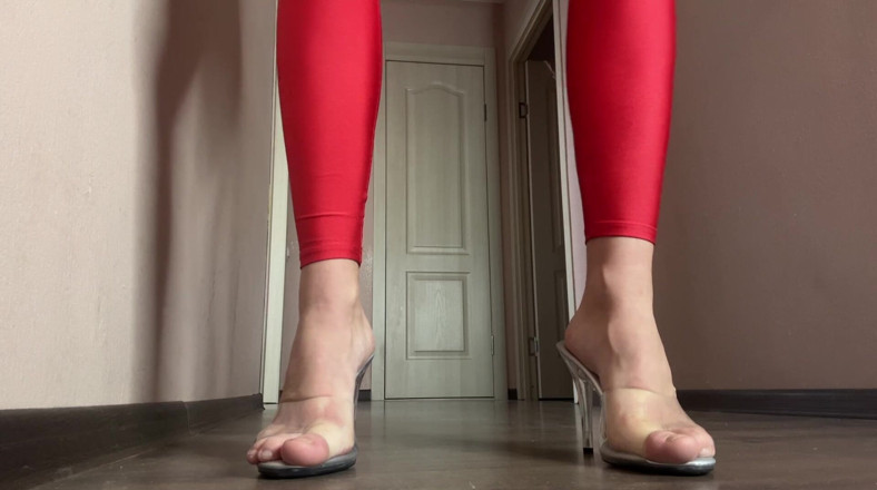 Skinny_lady69: Asmr Mistress in Latex and Red Leggings Strides Across the...