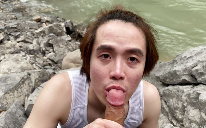 Hung rice queen top boy: Swallowing My Cock Next to the River