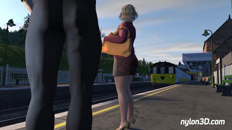 N3D animation: Train ride with horny blonde
