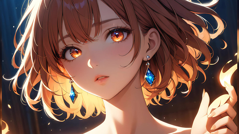 LustRender: 火の粉のキス:小さな炎に照らされた美しい若い女性