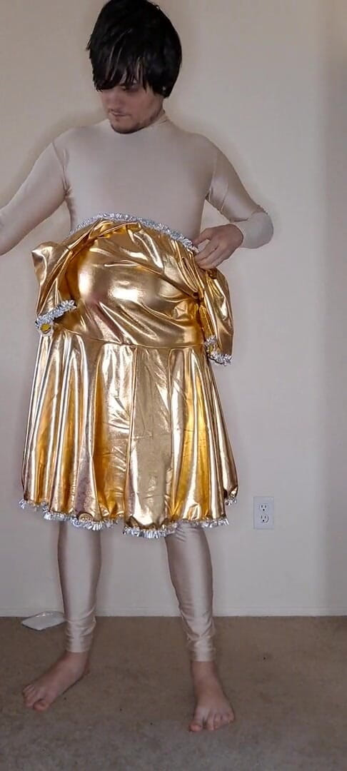 Pup Zentai: Shiny gold maid dress up