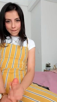 Cute Alice, a Pretty Little Slut with a Cute Face, Masturbates Your Cock with Her Soft Hands and Gives You an Oily Footjob