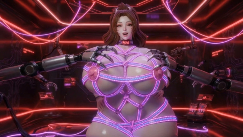 Stories&Anime: Zralá kráska v komory Cyber Shibari - Masivní prsa provazovaná a...