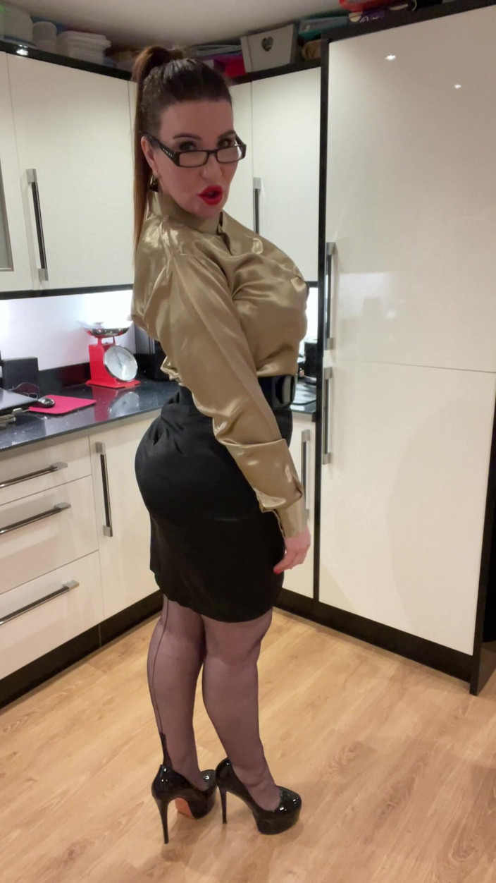 Sophie James: Satin Secretary Sophie Drains Your Balls Teasing Nylons