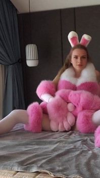 Sexy Pink Bunny in Fur Suit Get Fucked and Creampied! Fur Masturbation