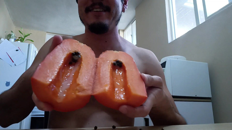 Tabasco Jake: Handsome Guy Fucks a Papaya, Cums Inside and Eats It