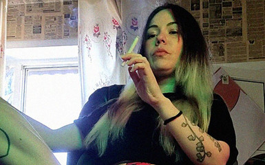 Blowjobs Alice: Petite stepsister smokes a cigarette