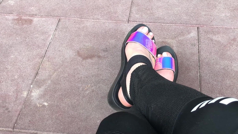 Goddess Misha Goldy: My new shiny sandals and toes tease outdoor