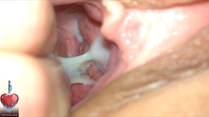 Je Penne And Frostberry: Sperm Harvesting From Fucked Pussy with Closeup of Creampie Inside...