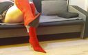 High Heels Kingdom: Crossdresser Dangling in Sexy Red Suede Pointed Toe High Heels...