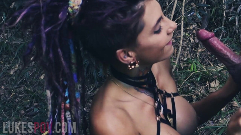 Lukes POV: Hot big tits tattood babe gives a blowjob in the...