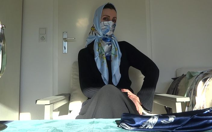 Lady Victoria Valente: Trying on different scarfs masks with headscarves