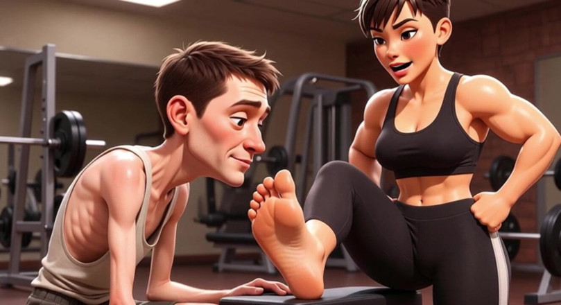 YOUR BEST FANTASY: Strong Muscular Woman Makes Skinny Slave Lick Her Feet