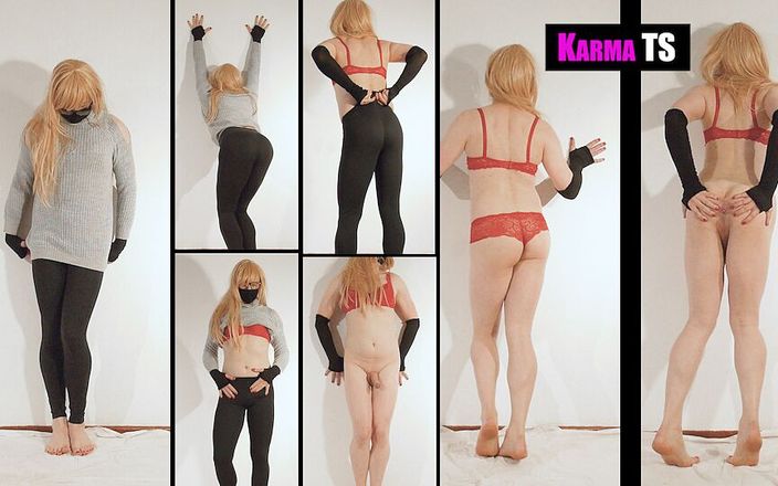 Karma TS: Sevimli karmats seksi taytlı ve ateşli kırmızı iç çamaşırlı striptiz yapıyor!