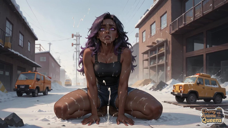 Ebony Anime Queens: The Best Ebony Fucky-fucky on a Snowy Street! the Purple-haired...