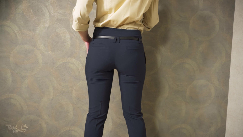 Teasecombo 4K: Perfect Ass Babe In Tight Work Trousers Teases Visible Panty...