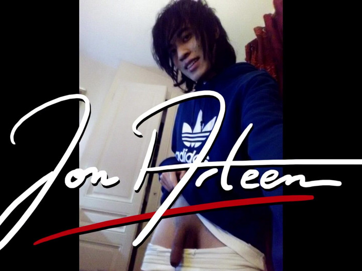 Jon Arteen: Teen Twink (18+) with Cute Face, Emo Haircut, Wearing Blue Adidas...