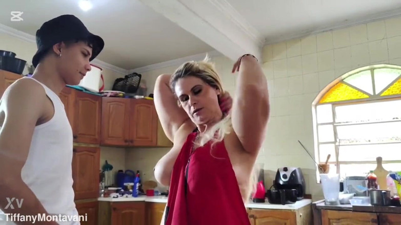 Tiffany Montavani: Stepmother in Her Kitchen Offering Milk to Her Stepson