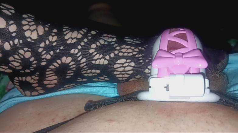 Mistress Rae: Playing with Hubby in His Pretty Pink Ribbon Chastity.