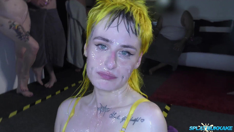 100% Amateur Gangbang and Bukkake from the UK!: Lusty punk slut Lana Banana takes some excellent facials
