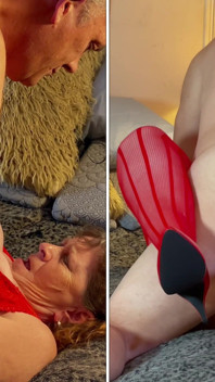 Granny Lady in Red: Dildo Play & 2 Position Fucking Orgasm