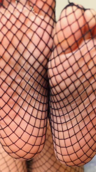 Drooling foot bitch for fishnet feet