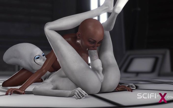 SciFi-X transgender: Sexy sci-fi - alienígena brinca com uma garota negra na estação...