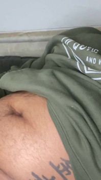 Bearded big cock jerking off and smearing himself with cum