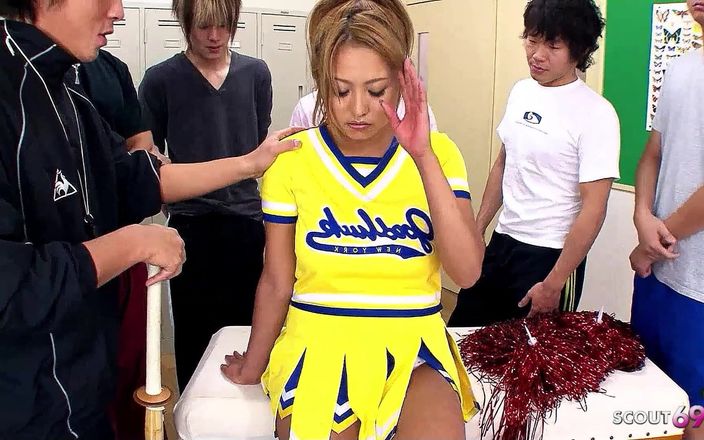Full porn collection: Japan cheerleader teen with big tits fucked at bukkake party...