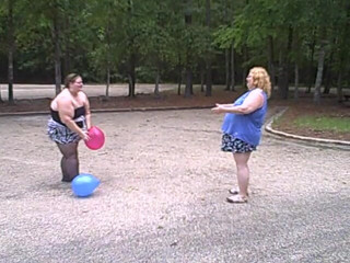 BBW nurse Vicki adventures with friends: BBW gals play volley ball with balloons
