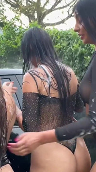 Beautiful Latinas Wash Her Car and Ends up Fucking, Threesome of Latinas Fucking and Fucking Her Pussy, Jessica Osorio