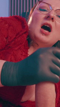 Gloved Handjob Hand Over Mouth - Dominant MILF Medical Gloves Edge & Humiliate Skinny Guy POV