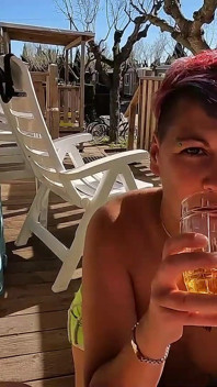 Public Blowjob in a Camping on the Terrace While Sipping