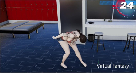 Virtual fantasy studio: Prsatá a prdelatá 3D sexy dívka s barevným tetováním se svléká...