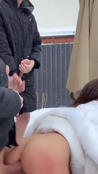 A Group of Guys Banging a Pregnant Woman Outside in the Snow