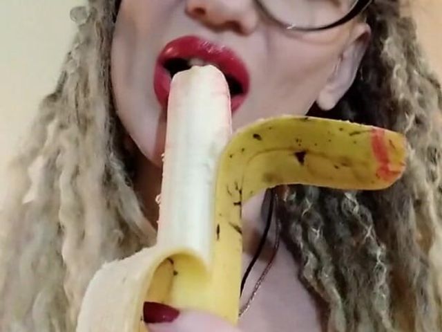 Red Lipstick BJ Banana Tease and Humilation (BadAss Bitch)