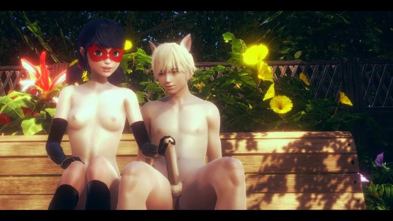 HentaiTubes: Hentai ladybug - handjob dan dikongkek oleh kucing Noir di taman -...