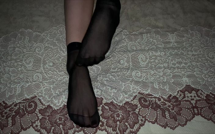 Gloria Gimson: Girl in Black Nylon Socks Caresses Her Legs