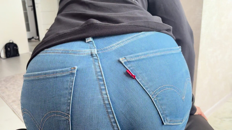 Spacenintenda: Tight Jeans Dry Hump: Horny Stepsis Orgasms on My Lap