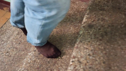 Kinky Guy: Walking Barefoot with Pantyhose on a Really Dirty Floor