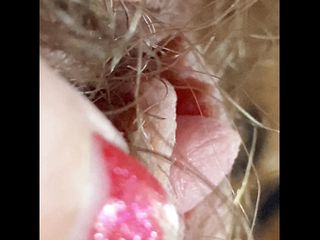 Cute Blonde 666: Extreme close up on my hairy pussy and huge clitoris