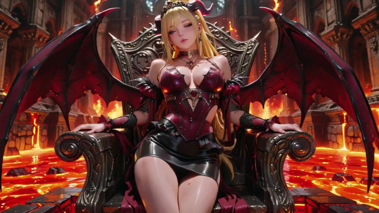 Seraphina Vale: Lava Throne! Blonde Demon Queen Kneels &amp; Spreads Her Wings, Lazy...