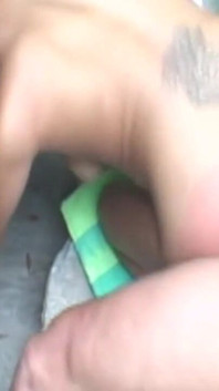 Brunette Babe Sucks Her Own Massive Cock Outdoors