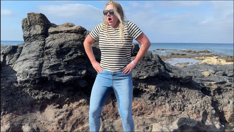 Emma Voyeur: Another Beach Accident - Wet Jeans by the Shoreline